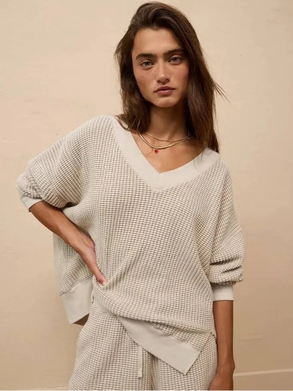 American Eagle Big Hug V-Neck Waffle Sweatshirt